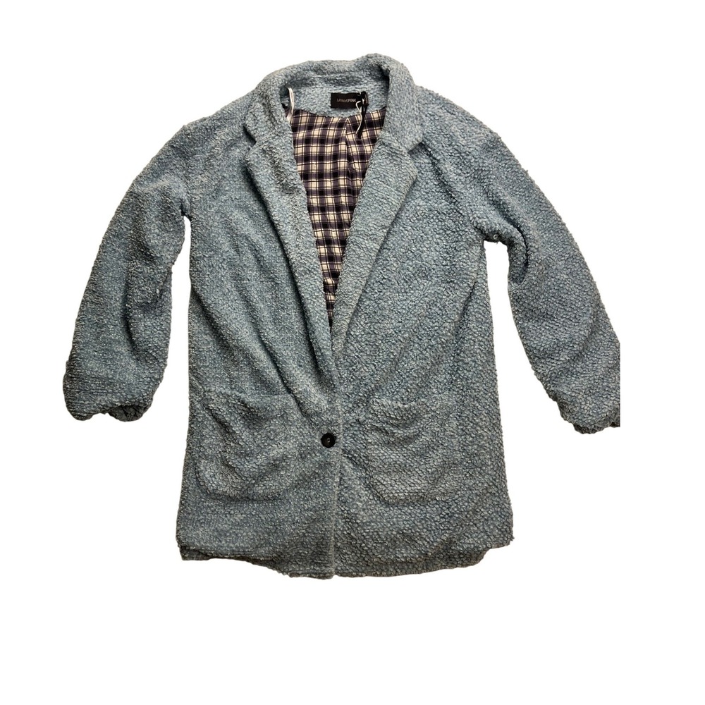 MINKPINK Blue Fuzzy Teddy Sherpa Lined Blazer Jacket Women's XS